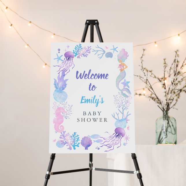 A Sweet Little Mermaid Pastel Baby Shower Welcome Foam Board (In Situ (Stand))