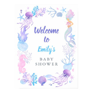 A Sweet Little Mermaid Pastel Baby Shower Welcome Poster