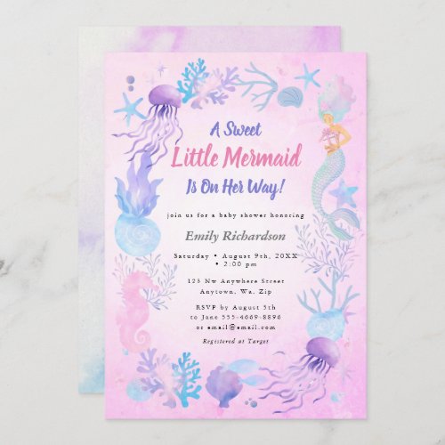 A Sweet Little Mermaid Pastel Girl Baby Shower Invitation