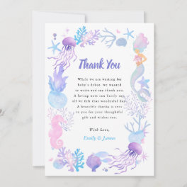 A Sweet Little Mermaid Pastel Girl Baby Shower Thank You Card