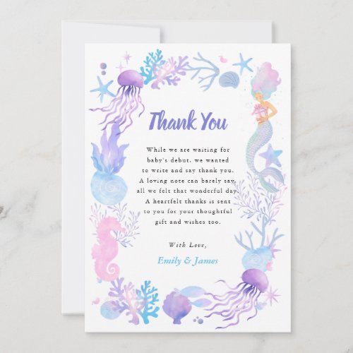 A Sweet Little Mermaid Pastel Girl Baby Shower Thank You Card