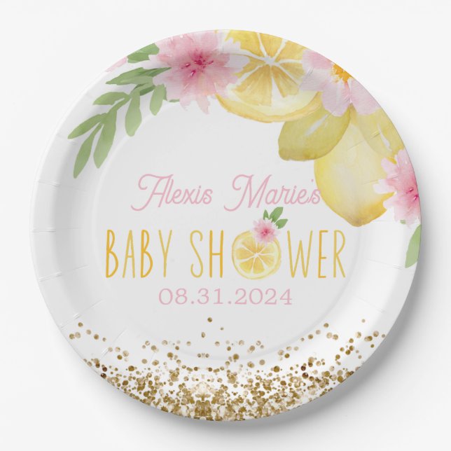 A Sweet Little One Lemon Baby Shower Paper Plates (Front)