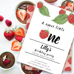a sweet little one raspberry birthday Invitation