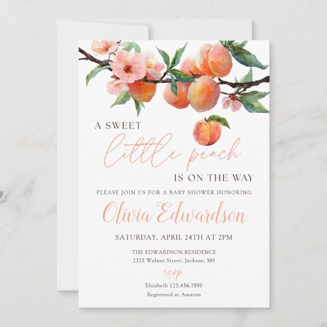 A Sweet Little Peach All In One Baby Shower Invitation (Front)