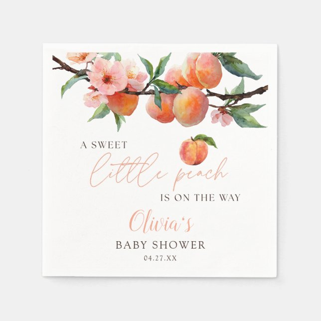 A Sweet Little Peach Baby Shower Napkins (Front)