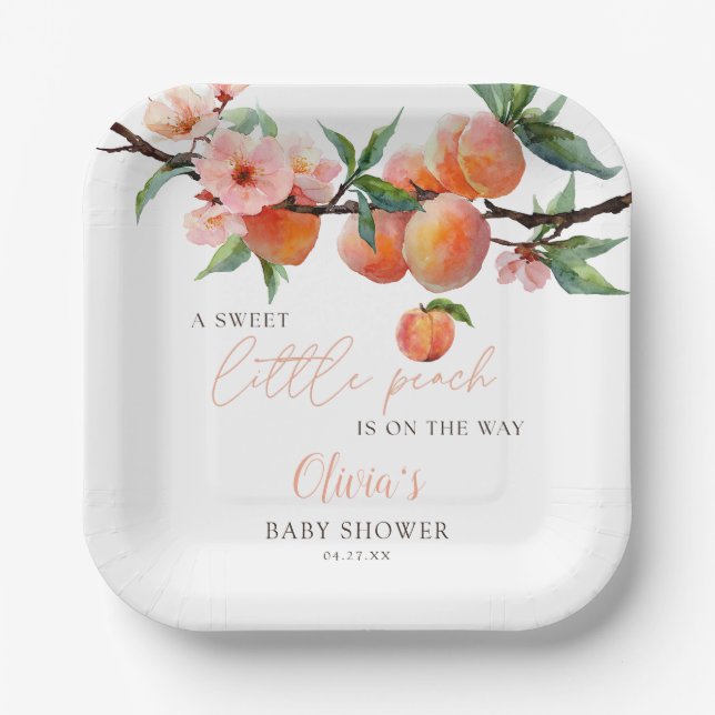 A Sweet Little Peach Baby Shower Paper Plates (Front)