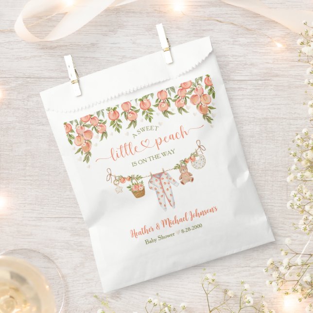 A Sweet Little Peach Clothesline Baby Shower Favor Bag (Clipped)