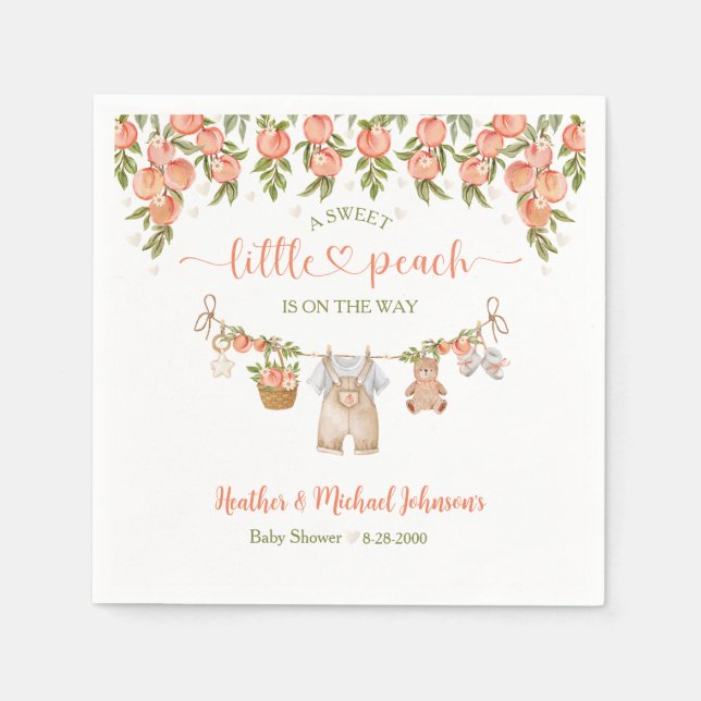 A Sweet Little Peach Clothesline Boy Baby Shower Napkins (Front)