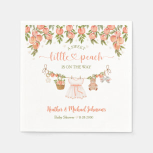 A Sweet Little Peach Clothesline Girl Baby Shower Napkins