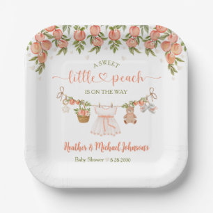 A Sweet Little Peach Clothesline Girl Baby Shower Paper Plates