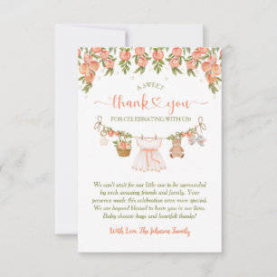 A Sweet Little Peach Clothesline Girl Baby Shower Thank You Card