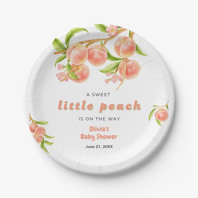 A Sweet Little Peach Fruit Baby Shower  Paper Plates (Front)