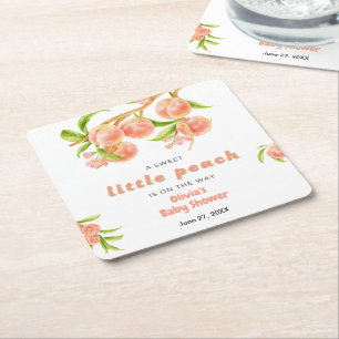 A Sweet Little Peach Fruit Baby Shower Square Paper Coaster