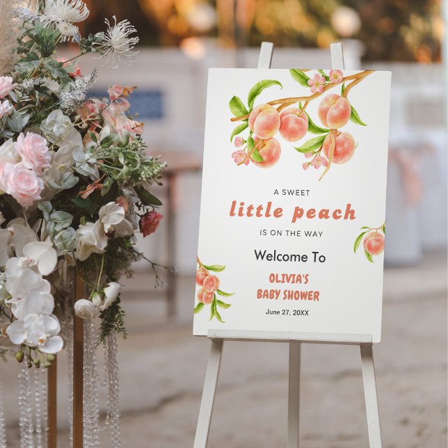 A Sweet Little Peach Fruit Baby Shower Welcome  Foam Board (A Sweet Little Peach is on the Way Fruit Baby Shower Welcome Sign )