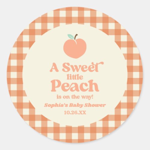A Sweet Little Peach Fruit Pink Orange Baby Shower Classic Round Sticker