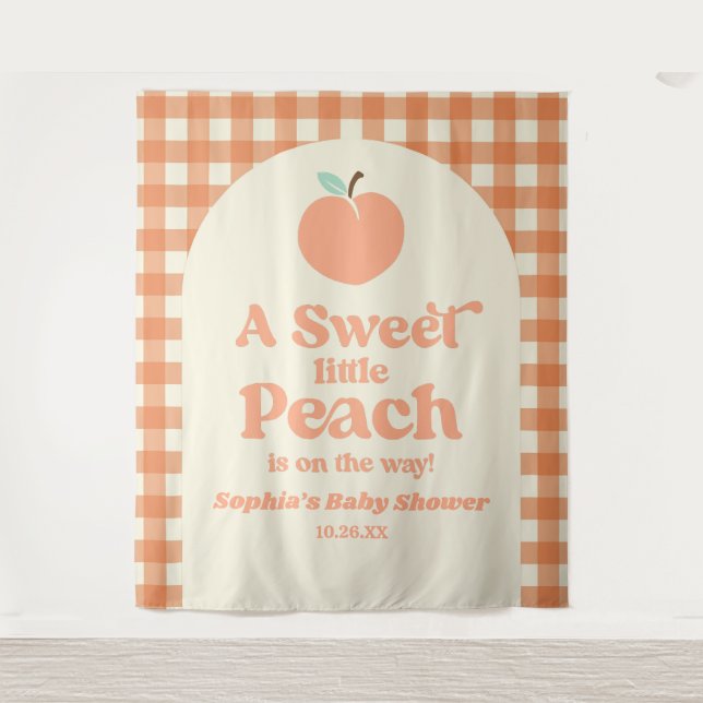 A Sweet Little Peach Fruit Pink Orange Baby Shower Tapestry (Front)