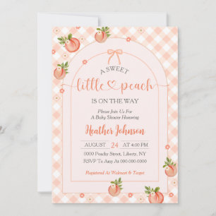 A Sweet Little Peach Gingham Baby Shower Invitation