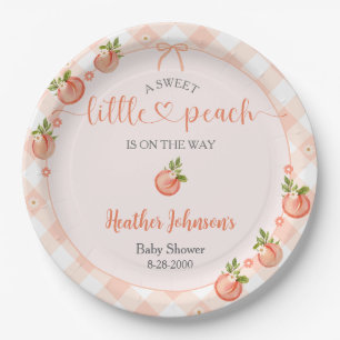 A Sweet Little Peach Gingham Baby Shower Paper Plates