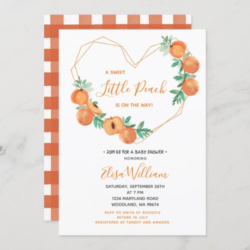 A Sweet Little Peach is on the way Baby Shower  Invitation