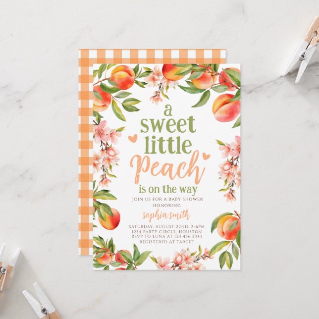 a sweet Little peach is on the way baby shower Invitation