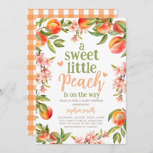 a sweet Little peach is on the way baby shower Invitation