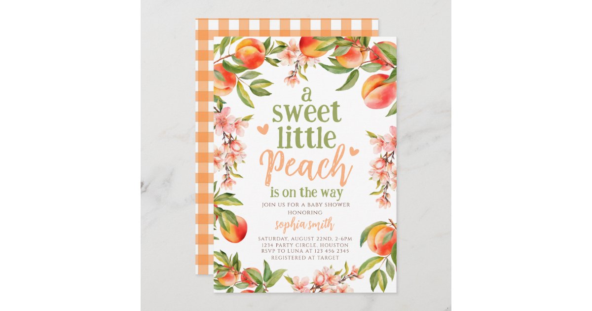 a sweet Little peach is on the way baby shower Invitation