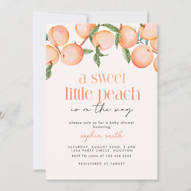a sweet Little peach is on the way baby shower Invitation (Front)