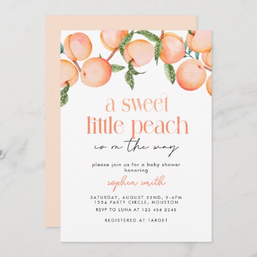 a sweet Little peach is on the way baby shower Invitation