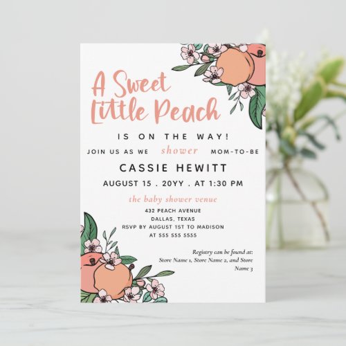 A Sweet Little Peach On the Way Baby Shower Invitation