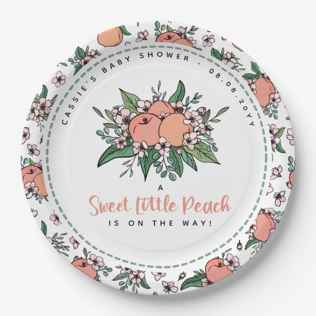 A Sweet Little Peach On the Way Baby Shower  Paper Plates (Front)