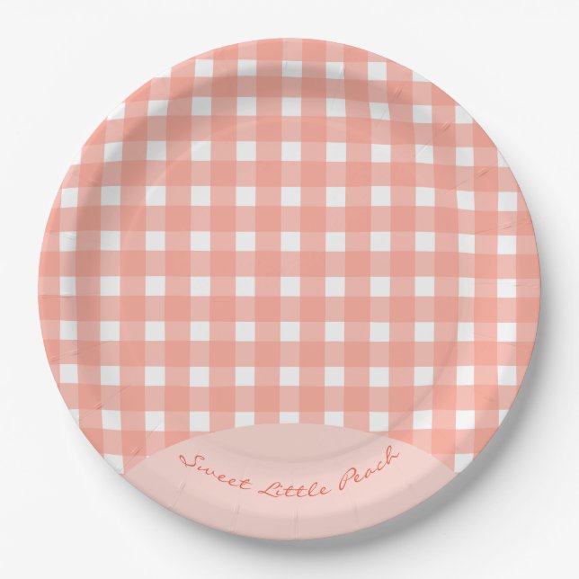 A Sweet Little Peach Plaid Baby Shower Paper Plates (Front)
