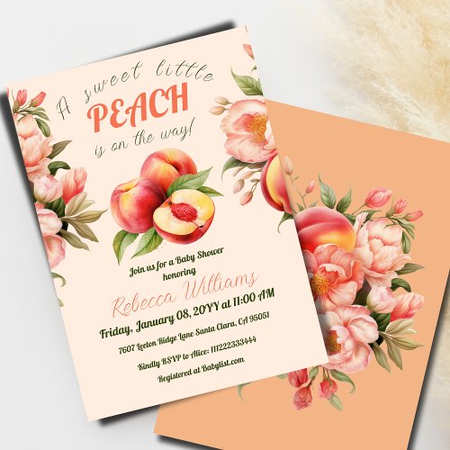 A Sweet Little Peach Summer Floral Baby Shower Invitation