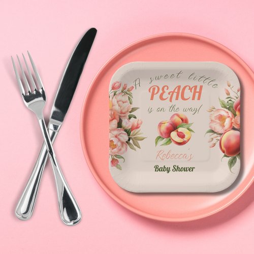 A Sweet Little Peach Summer Floral Baby Shower Paper Plates