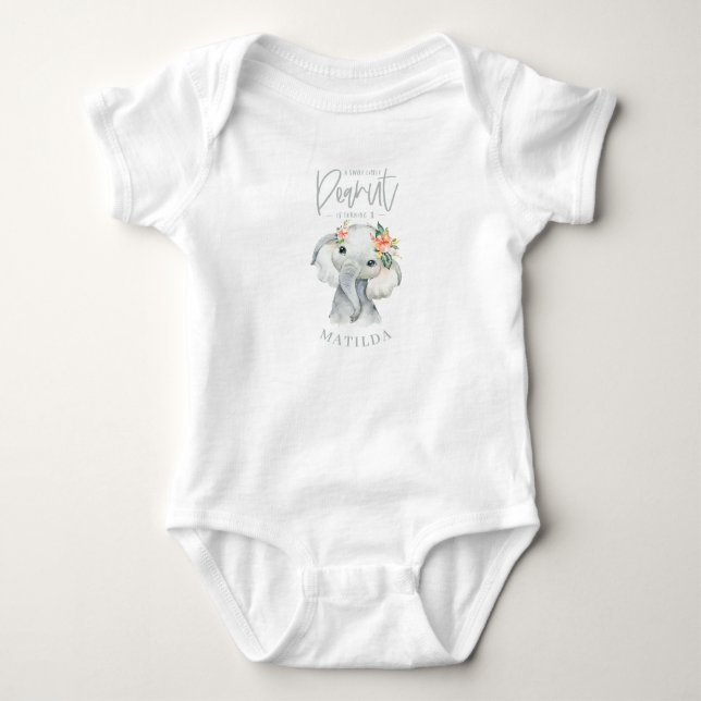 a sweet little peanut elephant birthday party baby bodysuit (Front)