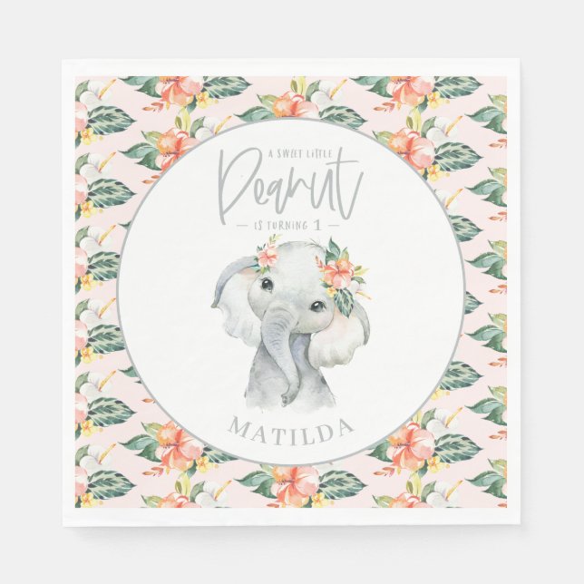 a sweet little peanut elephant birthday party napkins (Front)