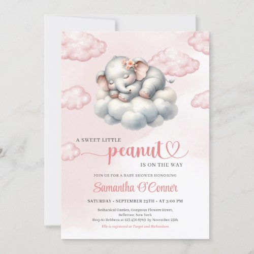 A sweet little peanut elephant on cloud girl invitation