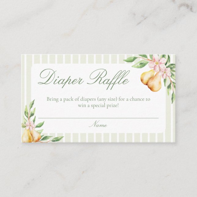 A Sweet Little Pear Baby Shower Diaper Raffle  Enclosure Card (Front)