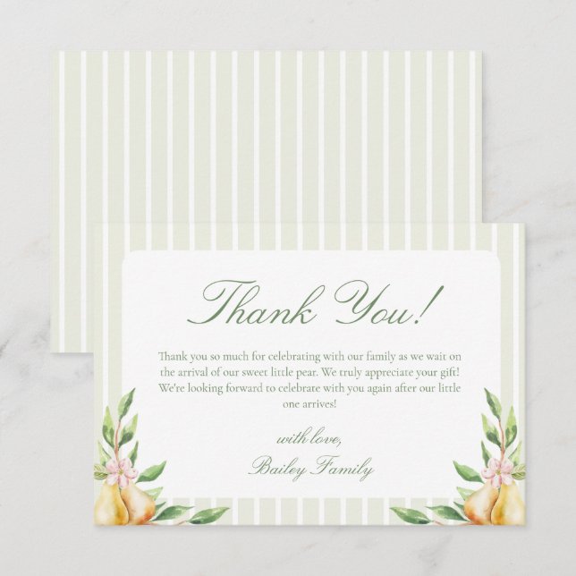 A Sweet Little Pear Baby Shower Pastel Green Thank You Card (Front/Back)