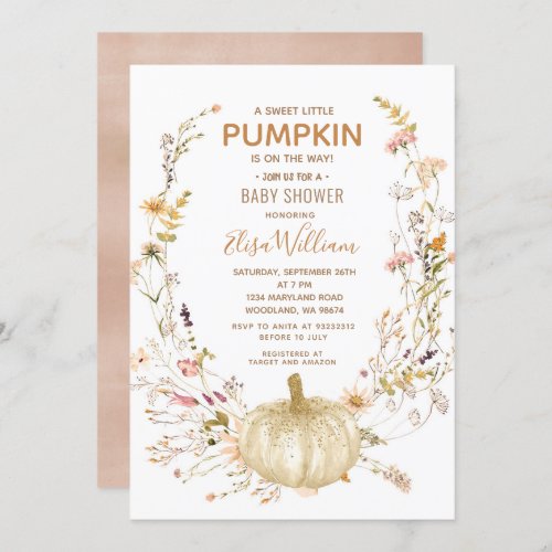 A Sweet Little Pumpkin and Wildflower Baby Shower Invitation