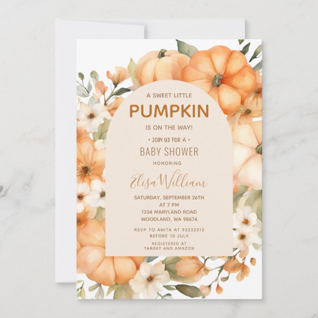 A Sweet Little Pumpkin Baby Shower Invitation (Front)
