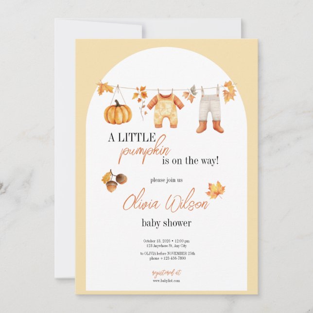 A Sweet Little Pumpkin Baby Shower Invitation  (Front)