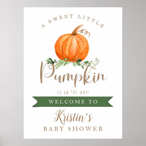 A Sweet Little Pumpkin Baby Shower Welcome Poster