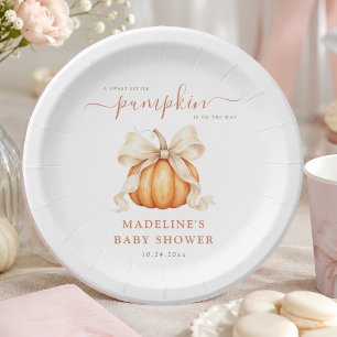 A Sweet Little Pumpkin Bow Fall Baby Shower Paper Plates
