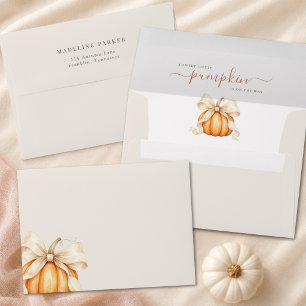 A Sweet Little Pumpkin Bow Orange Fall Baby Shower Envelope