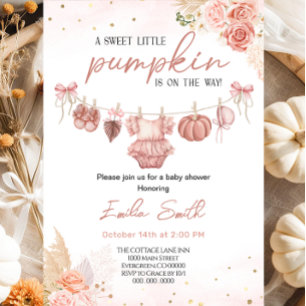 A sweet little pumpkin Clothesline Baby Shower Invitation