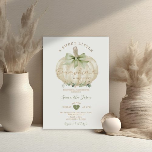 A Sweet Little Pumpkin Cute Green Baby Shower Invitation