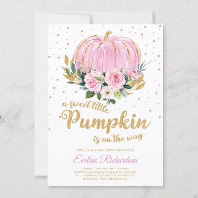 A sweet little pumpkin is on the way baby shower invitation (Front)