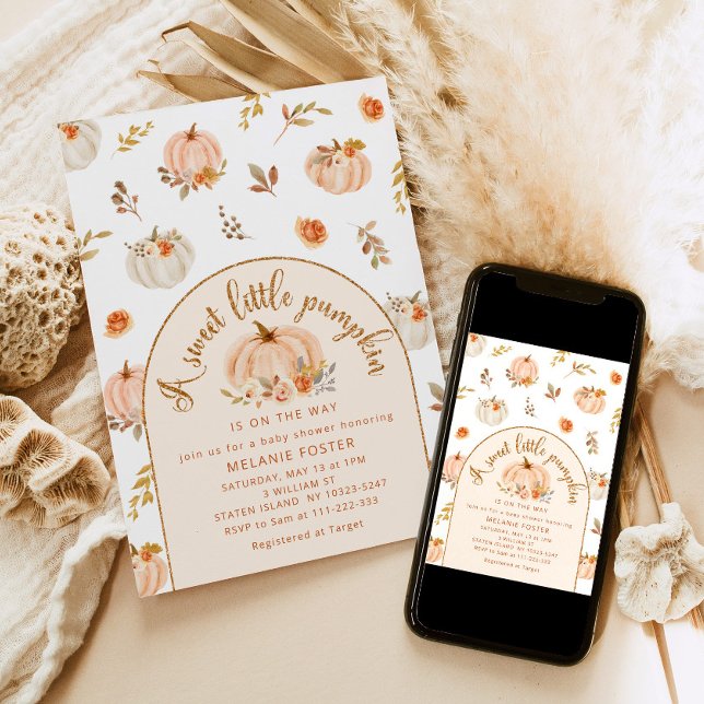 A sweet little pumpkin is on the way baby shower invitation (Creator Uploaded)