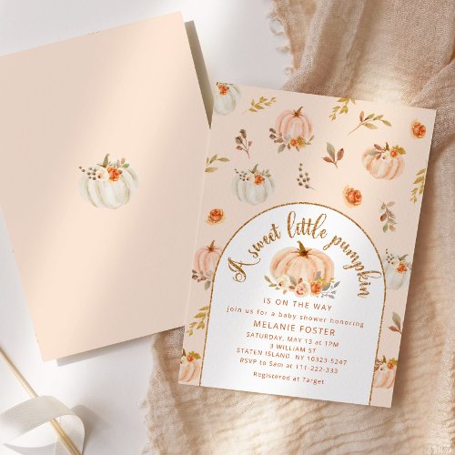 A sweet little pumpkin is on the way baby shower invitation