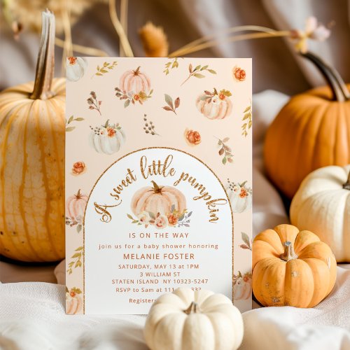 A sweet little pumpkin is on the way baby shower invitation